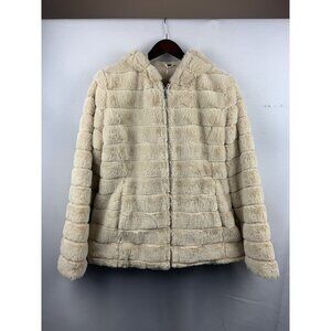 Women’s NWT Giolshon Cream Faux Fur Sweater with Hoodie Size L